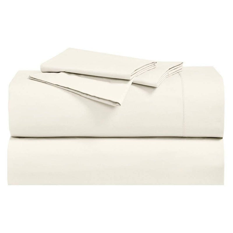 Royal Hotel Bedding Abripedic Crispy Percale Sheets, 300-Thread-Count, 4PC Solid Sheet Set, 100% Cotton, Super Deep Pocket, Queen, Ivory - Image 1
